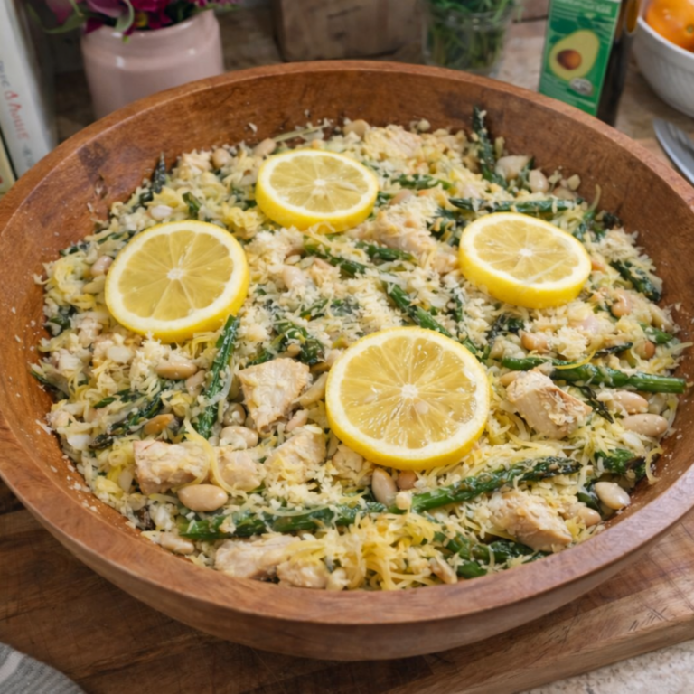 Spaghetti Squash with Navy beans and Lemony Chicken