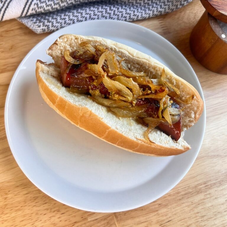 Grilled Kielbasa Sandwich with Caramelized Onions