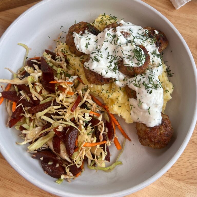 Juicy Pork Meatballs with Dill Yogurt Sauce